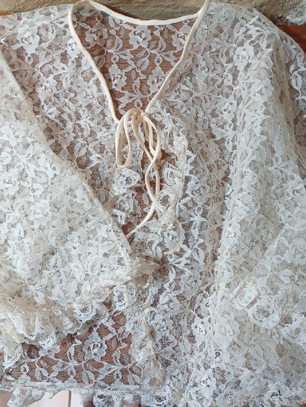 Vintage Bed Jacket Cover Top Shawl Lace Pearls & Lace Lingerie 14-16 Nwt - Picture 4 of 6